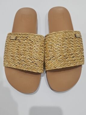 Reef Cushion Scout Braids Women's Tan Woven Slide Sandals Straw Size 9